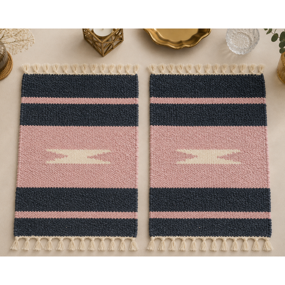 Blush Charcoal Velvet Table Mat Set (Pair of 2)