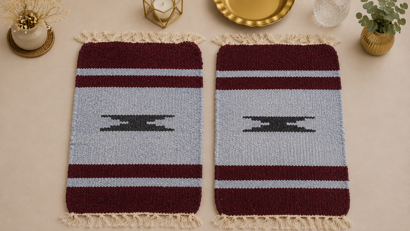 Burgundy Frost Velvet Table Mat Set (Pair of 2)