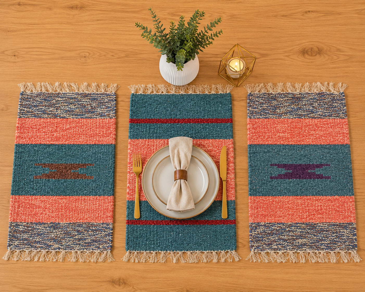 Coral Tide Velvet Table Mats – Set of 3 | Luxury Dining Placemats