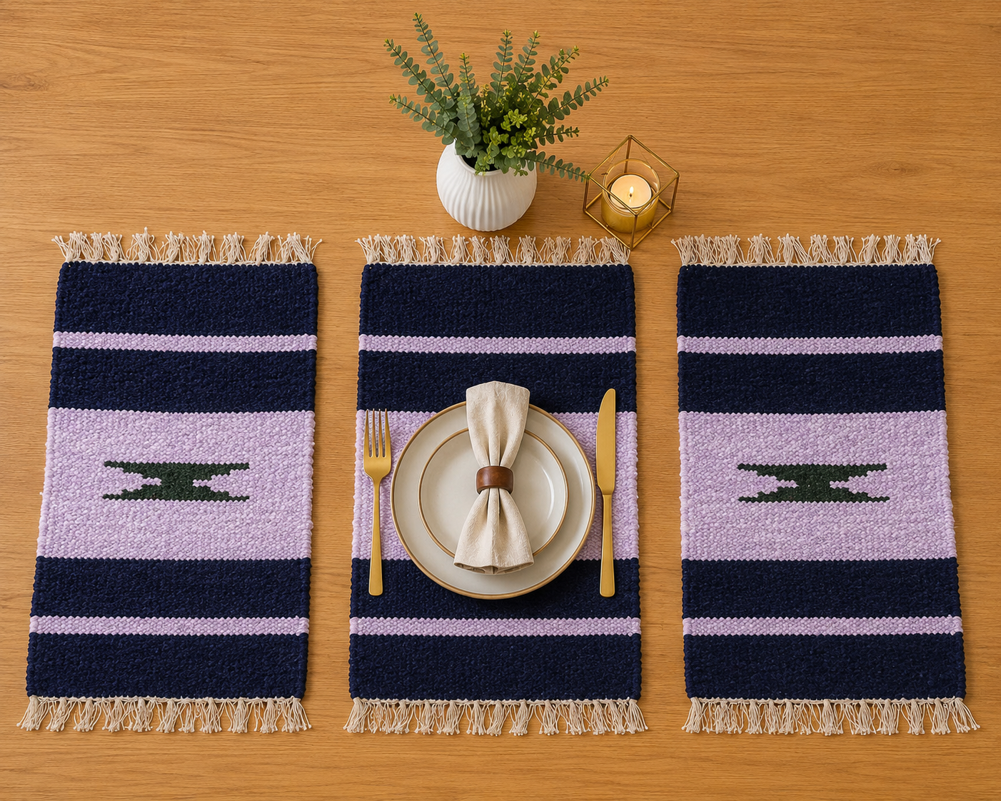 Midnight Lavender Velvet Table Mats – Set of 3 | Luxury Dining Placemats