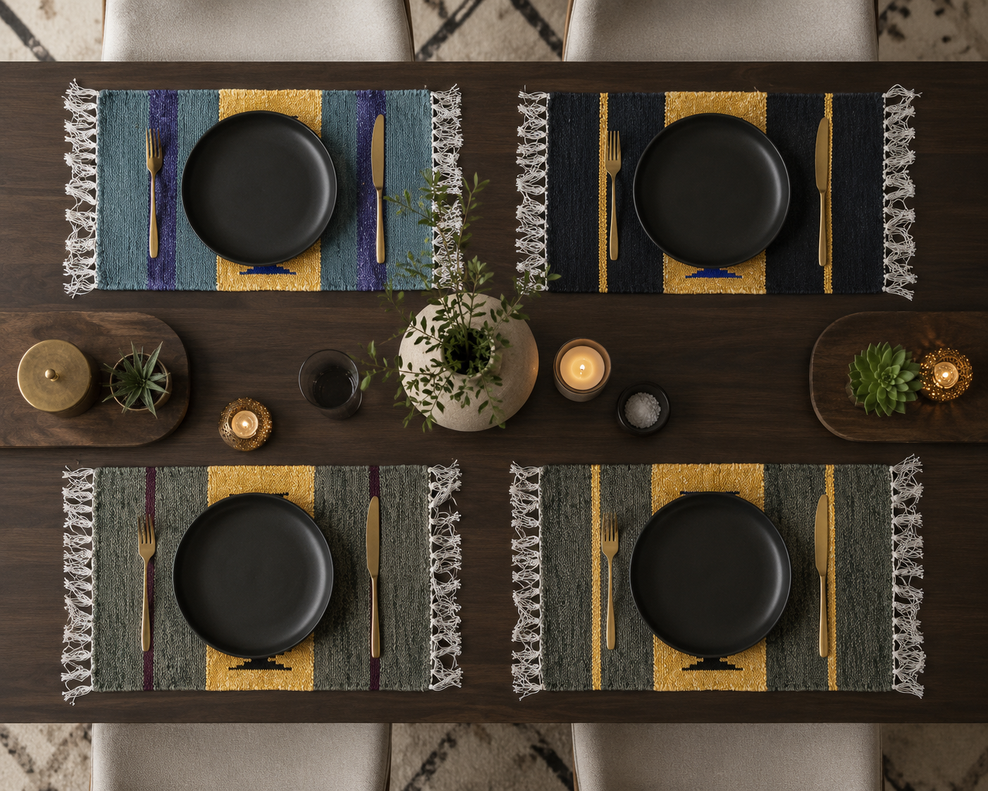 Handmade Velvet Dining Table Mat | 1 x 1.9 Ft | Premium Striped Placemat
