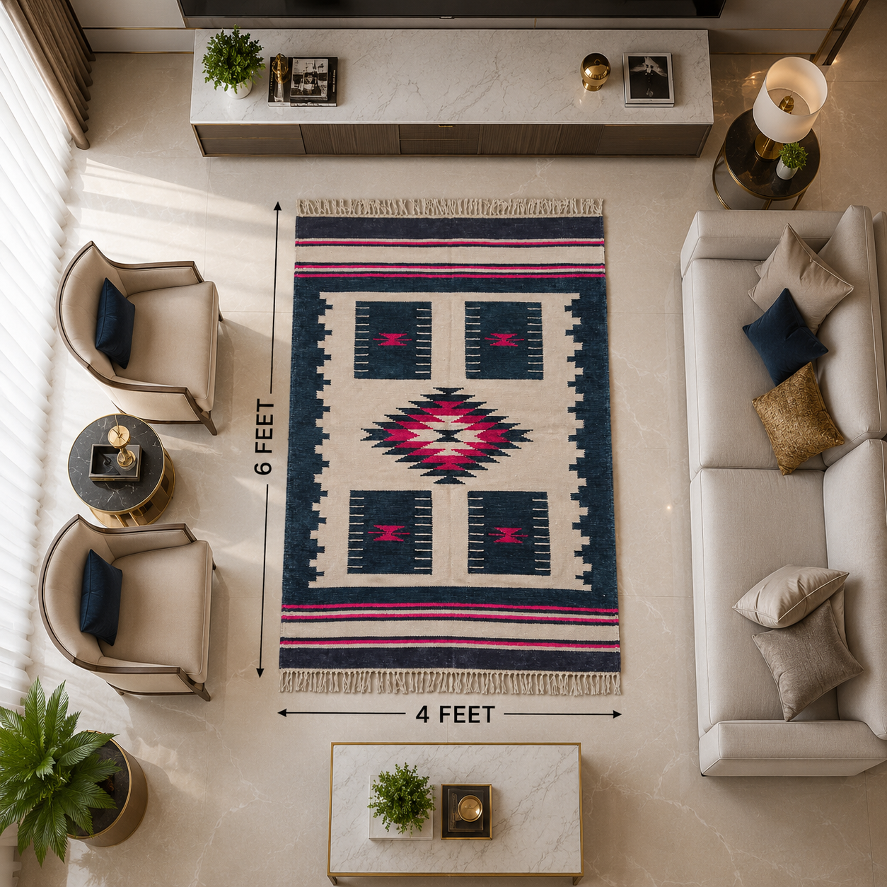 Handmade Velvet Accent Rug – Traditional Tribal Design